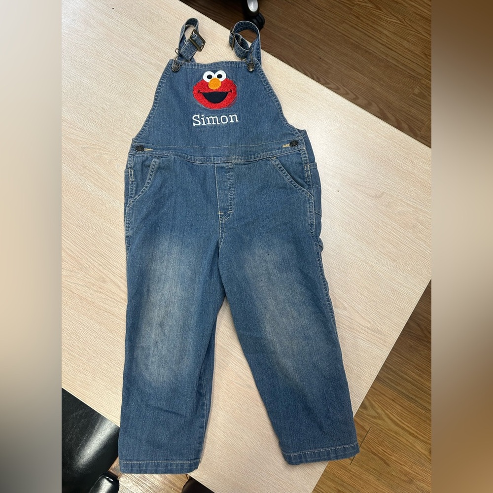 Kids Denim Overalls with Elmo Patch